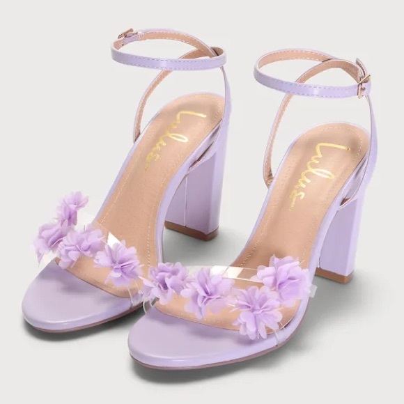 Lulus Lavender Floral Block Heel Sandals Size P NWT Flower Heels Wedding Guest - Picture 3 of 8